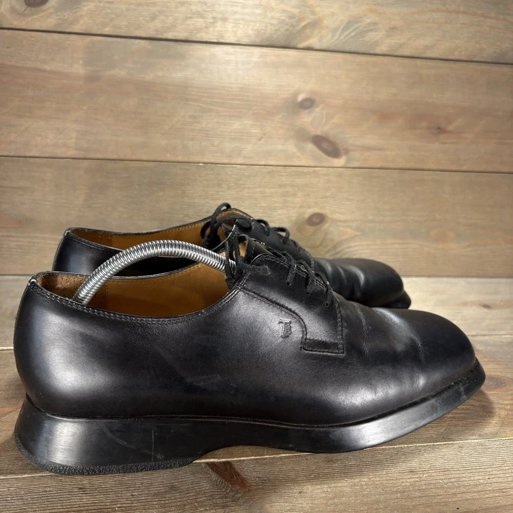 tods mens size 11.5 shoes black leather lace up dress work travel oxfords